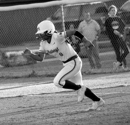 Freshman Jocelyn Suarez had a hit during the Lady Mustangs' loss to Burnet.