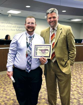 Spotlight on Excellence Award: Nathan Tropiano, Superintendent Jeff Gasaway. Find more photos on Page 10
