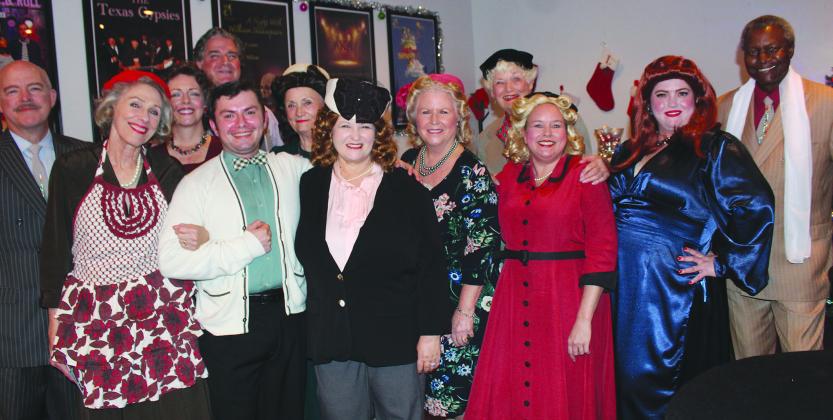 (From left, first row) Donia Caspersen Crouch, Brandon Gonzales, Nancy Keener (second row) Richard Wolfe, Karin Fraiser, Pamela Marksbary, Sharon Dare, Kristi Senterfitt, Holli Jones and (third row) Michael Fraiser, Sally Stemac and Clarence Goins appeared in ‘It’s a Wonderful Life: A Live Radio Play’ Dec. 1 in Cottonwood Shores at the Hill Country Community Theatre. Raymond V. Whelan/The Highlander