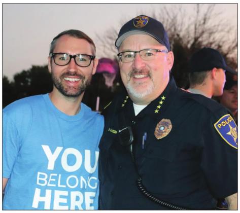 Life Marble Falls campus Pastor Andy Sellmann (above left) welcomed first responders, including MFPD Police Chief Glenn Hanson (above right) to his church’s parking lot on Oct. 5. Contributed/Amanda Langley