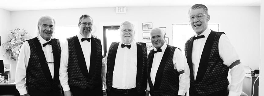 The Hill Country Blenders have been entertaining their fans with barbershop-style songs for the last 20 years. Pictured during their Valentine's Day downtown tour, from left, are Bob Schnider, bass; Mark Bray, baritone; Mitchell Watkins and Norm Homburg, leads; and Bernie Sachs, tenor; not pictured: Chuck Myers, bass. File photo