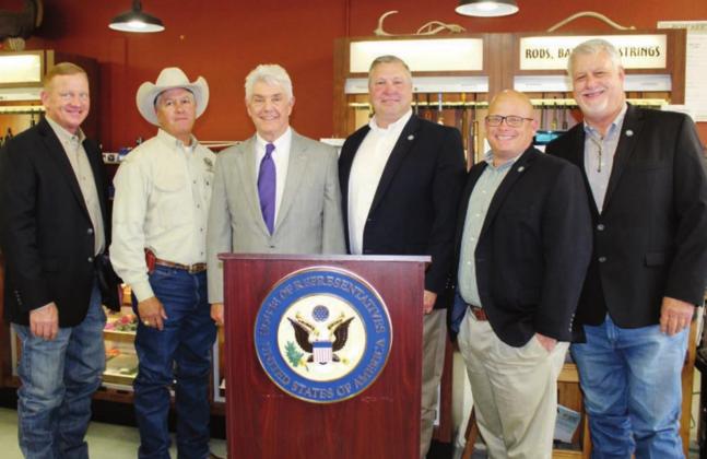 U.S. Congressman Roger Williams congratulated Burnet County Commissioners on becoming the 75th county in Texas to adopt a Second Amendment Sanctuary status resolution. Pictured with Williams, from left, are: Pct. 1 Commissioner Jim Luther, Jr., Pct. 4 Commissioners Joe Don Dockery, Burnet County Judge James Oakley, Pct. 2 Commissioner Damon Beierle and Pct. 3 Commissioner Billy Wall. Photos by Connie Swinney/The Highlander