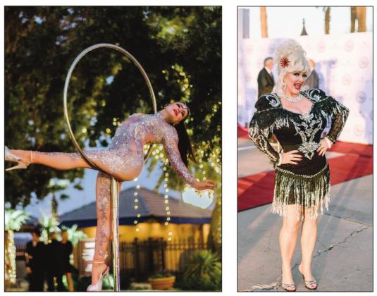 Entertainment was plentiful at the celebration. Creative and artistic live performances took place throughout the grounds of the Yacht Club and impersonators who thrilled attendees, including Cher, Dolly Parton (above right) and Elton John.