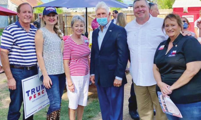 Pictured, from left, are: Texas Attorney General Ken Paxton, Republican Party of Texas Vice Chairwoman Cat Parks, SREC Senate District 24 Committeewoman Ruth Cremin, U.S. Congressman Roger Williams, Burnet County Judge James Oakley and Burnet County Republican Party Chairwoman Kara Chasteen.