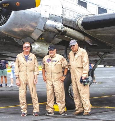 The Texas Zephyr was flown into the Burnet Municipal Airport on May 21 by crew members, from left, John Bixby, Crew Chief Mark Davis, and Doug Rozendaal.