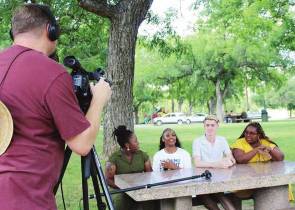 Concerns about the in custody death of a black man in Minnesota prompted Marble Falls High School graduates from the class of 2020 to organize a Black Lives Matter protest. On June 5 the group met area media in the park where the upcoming protest is planned. Pictured, from left, are: Mauri Harris, Shyann Brown, Bryce Laake and Organizing Spokeswoman Monique Breaux. Connie Swinney/The Highlander