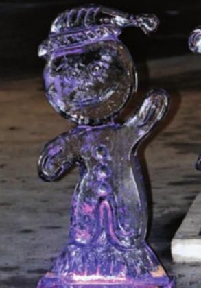 A gingerbread man ice sculpture remains from a Saturday demonstration.