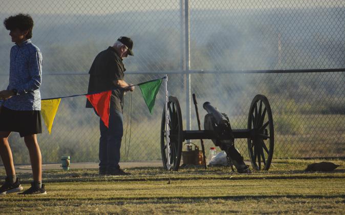 The Mustangs big meet Saturday had a cannon as the starting gun. The cannon was provided by the Sons of the Republic of Texas. Photos by Mark Goodson/The Highlander