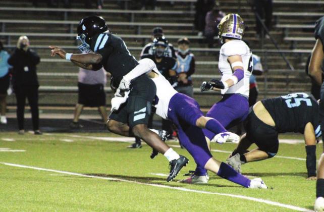 The Mustangs defense, including senior Ryan Minor, were relentless on Friday night against the Raiders. Even when the quarterback got the pass off, he was still tackled and harrassed in the backfield. Nathan Hendrix/ The Highlander