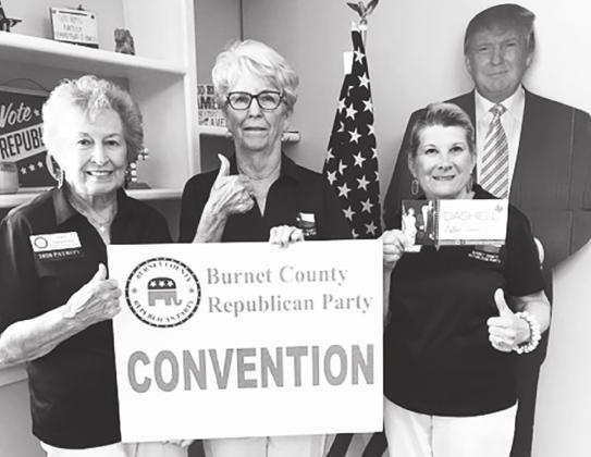 Burnet County Republican Party County Convention Nominations chair Gail Teegarden, Carolyn Alexander and Mary Jane Avery express support for Toni Ann Dashiell for re-election as the RNC Committeewoman. Dashiell is also the Chair of the Committee on Arrangements for the 2020 RNC Convention. All photos by Mary Jane Avery