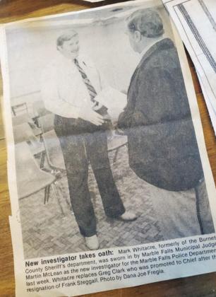 MFPD Chief Mark Whitacre shared an old newspaper clipping of the day he was sworn into the police department in 1985.