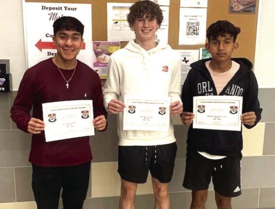 Contributed photos The Mustangs that earned all-state honors for the 2023 season were (left to right): Seth Parker, second team; Garrett Goggans, second team; and Marco Almazan, honorable mention.
