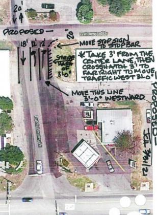 Sketch shows how Cottonwood Shores would temporarily help larger vehicles navigate the tight right-hand turn onto Cottonwood Drive. Contributed