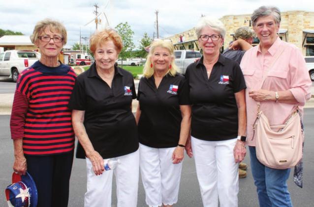 Burnet County Republican Women provided refreshments at the Main Street flag raising ceremony on Tuesday, June 1 in Marble Falls. Pictured, from left, are Liz Shelton, Gail Teegarden, Mary Jane Avery, Carolyn Alexander and Janice Estill.