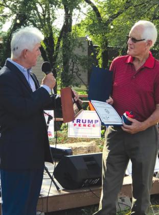 Past GOP Picnics, pictured here in 2019, have featured speakers including U.S. Congressman Roger Williams with former Burnet County Judge Dave Kithil (at the left) and Texas State Rep. Terry Wilson. File photo