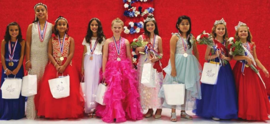 2022 Young Miss AquaBoom Contestants, Young Division ages 8-10, left to right, are: Katie Campbell, Granite Shoals; Nevaeh Contreras, Granite Shoals; Zuly Contreras, Granite Shoals; Jaylynn Damico, Marble Falls; Presley Dicken, Buchanan Dam; Duchess, Preslee Morrison, Llano; Selena Pacimeo, Kingsland; Princess, Payton Rozack, Burnet; and Queen, Adilyn Smiles, Sunrise Beach.