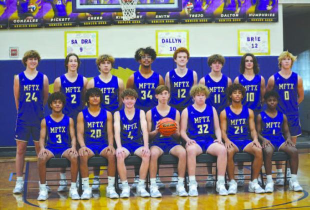 The 2022-23 Marble Falls Mustang basketball team includes (left to right, front to back): Isaiah Lazos, Jaime Castillo, Cannon Curran, Jackson Trudeau, Noah Lyon, Tidus Willie, Chase Richard (back row) Cooper Cochran, Josh Miller, Bram Bowen, Gabe Davis, Averick Adams, Kody Smith, Garen Jones and Davis Dreisbach. The Mustangs tip off the season 1 p.m. Saturday, Nov. 8 with Lockhart at Marble Falls. The JV starts at 11:30 a.m. against Lockhart. Photos by Mark Goodson/The Highlander