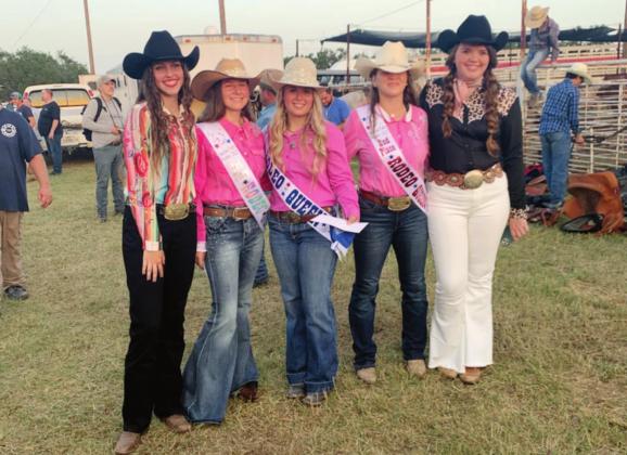 The 2021 Marble Falls Rodeo Queen contestants represented the community well during recent events and activities and were introduced the crowd July 16 during the PRCA pro rodeo at Charley Taylor arena. Pictured, from left, are: Lacy Ronhaar, Rylee Richter (2nd Runner Up), Rylee Jordan (Queen), Savannah Dean (1st Runner Up) and Peyton Carr. Not pictured is Katelynn Nelson. Contributed